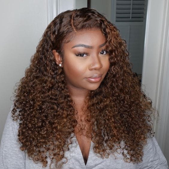 AILUXY 13x4 Lace Frontal Bouclé Marron Perruque 100% Cheveux Humains