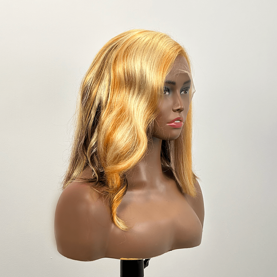 AILUXY 13x4 Lace Frontal Perruque Lisse Courte Bob Perruque 200% Densité Mettre en évidence la blonde