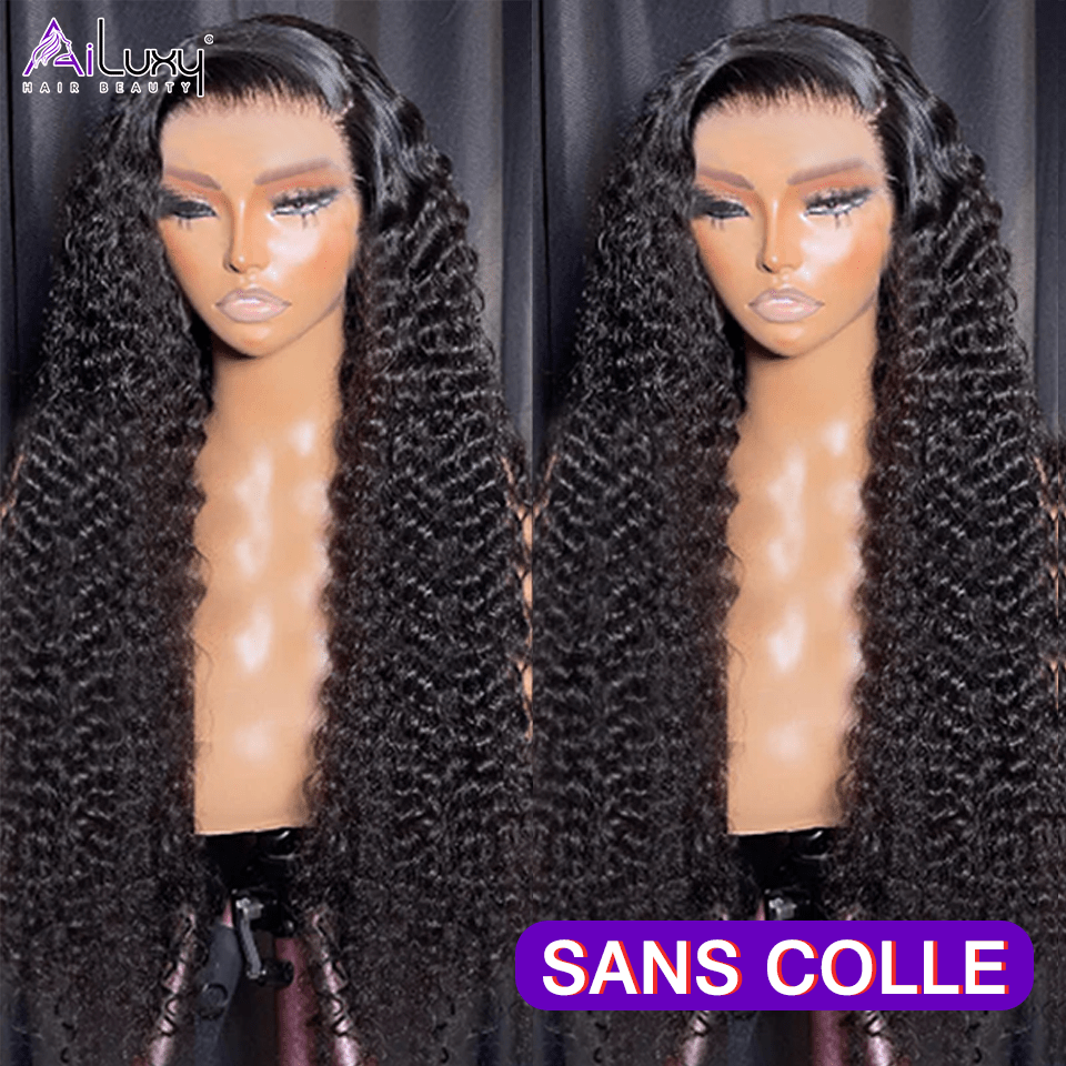 AILUXY Perruque Sans Colle 13x6 Lace Frontal Perruque Deep Wave  200% densité Vrais Cheveux Humains