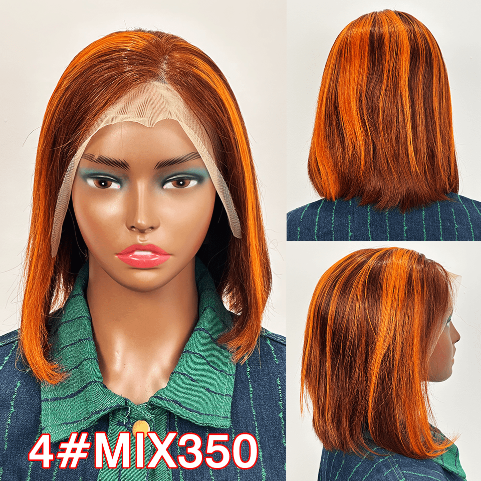 NEW AILUXY 13x4 Lace Frontal Perruque Lisse Courte Bob Perruque 200% Densité 4#mix350