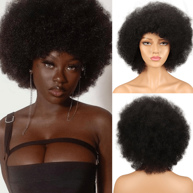 AILUXY Afro Curl Noir Courte Perruque 100% Cheveux Humains