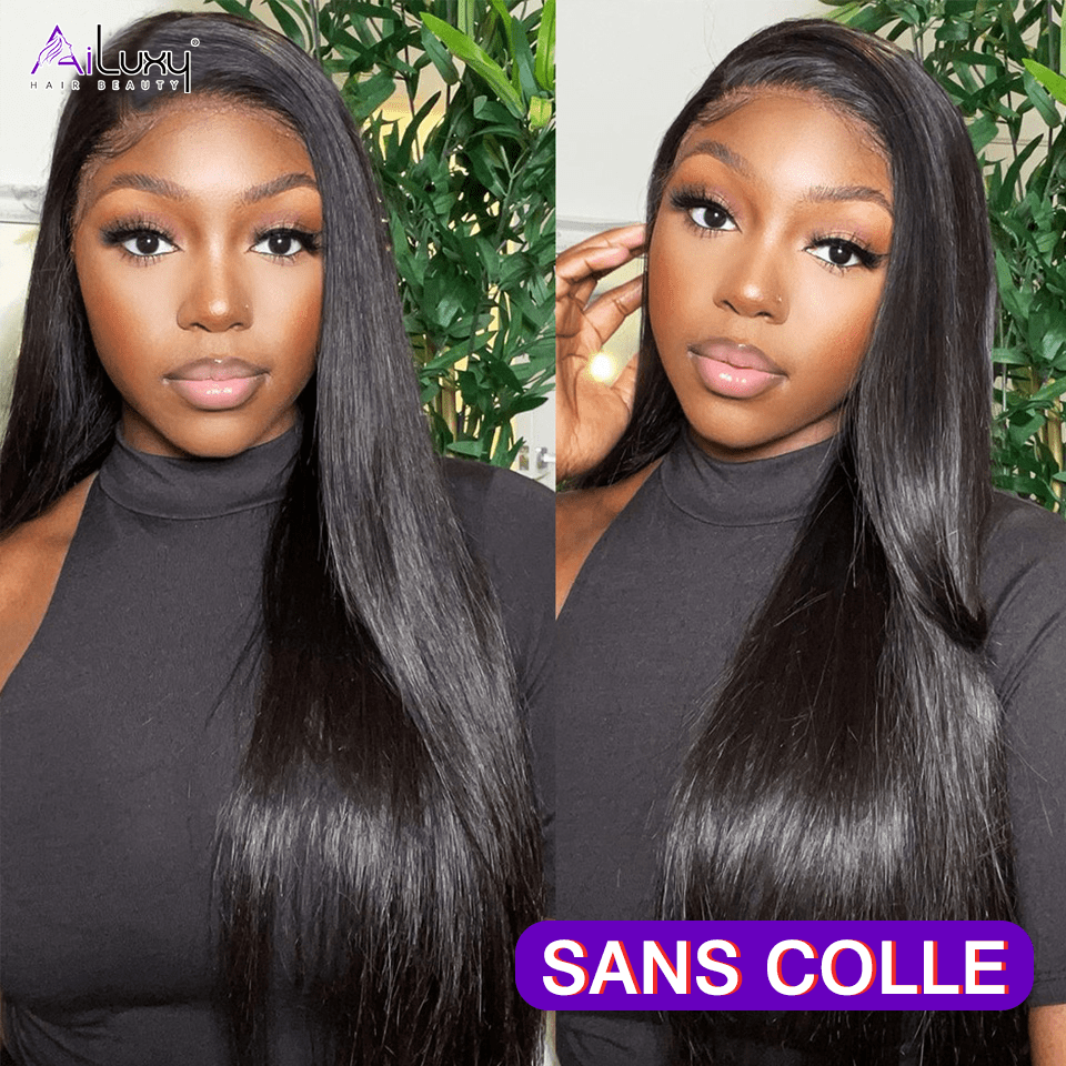 AILUXY Perruque Sans Colle 200%Densité 13x6 Lace Frontal Lisse Perruque  200% densité Vrais Cheveux Humains