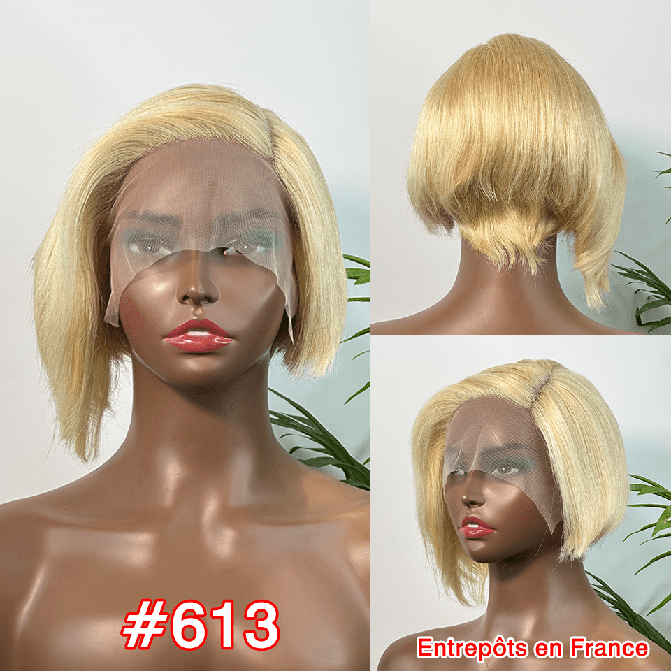 AILUXY 13x4 Lace Frontal Perruque Lisse Courte Bob Perruque 200% Densité 613#