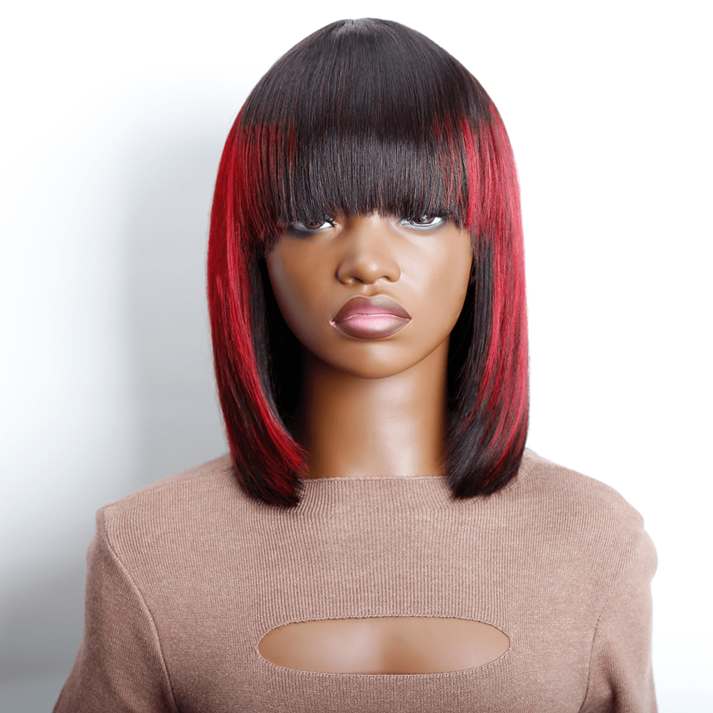 (Dernier Prix) AILUXY  Lisse Bob Perruque Avec Frange 100% Cheveux Humains