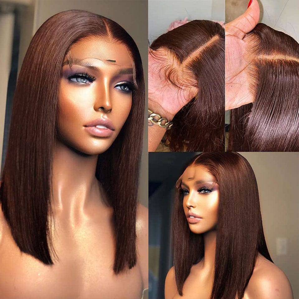 AILUXY 4x4 Lace Closure 4# Marron Lisse Bob Perruque