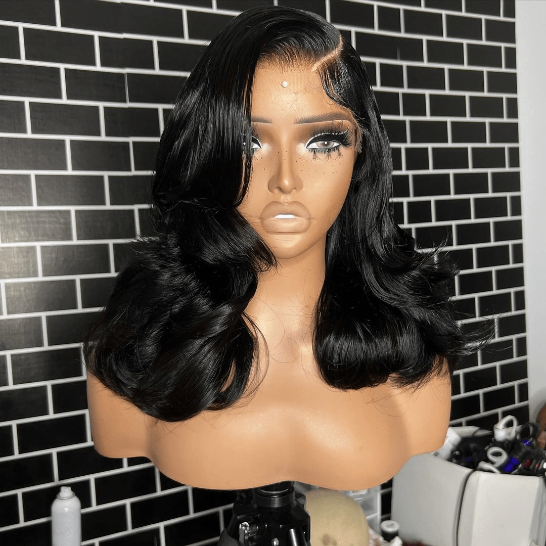 La Mode AILUXY 4x4 Lace Closure Perruque Body Wave Longue Noir 200% densité 100% cheveux humains