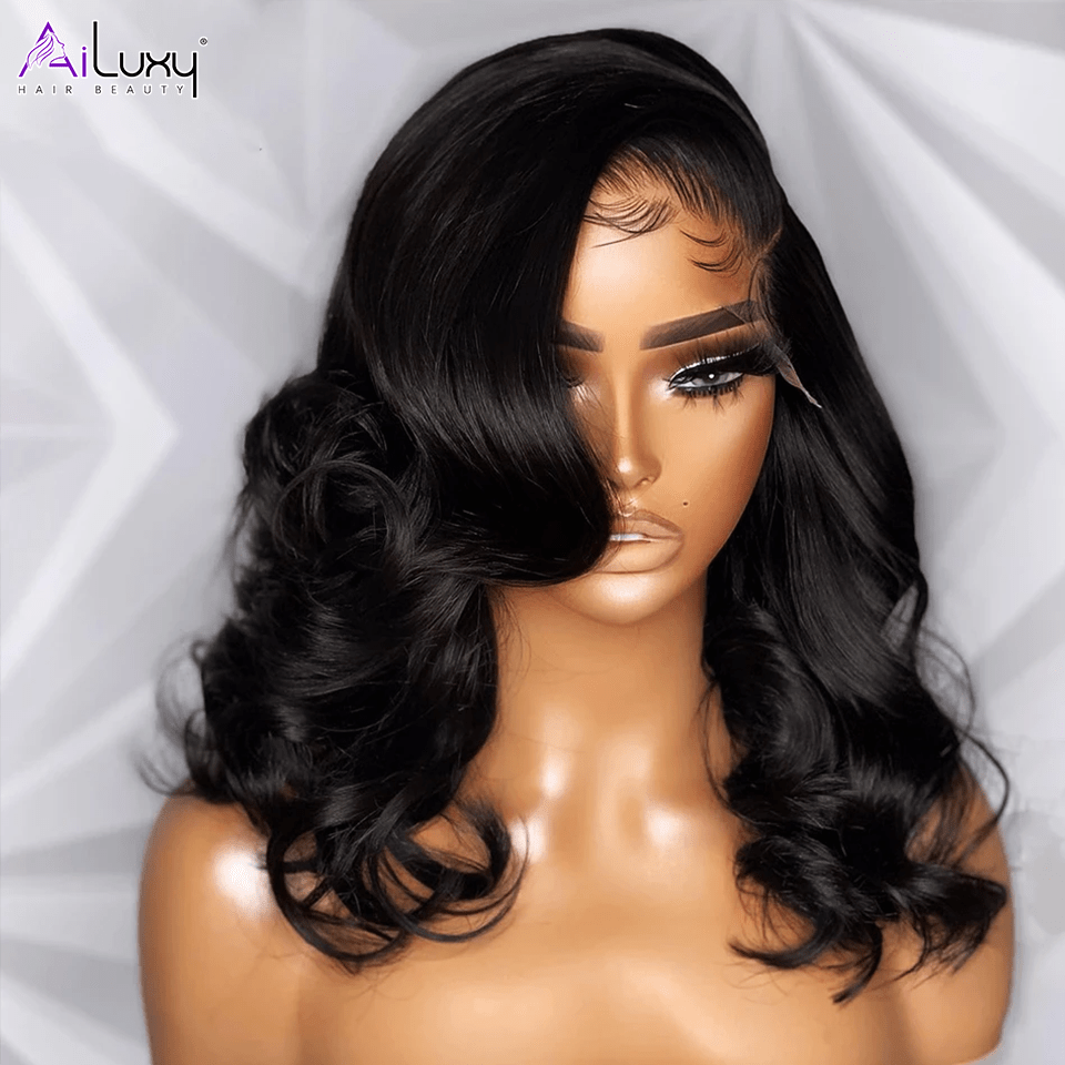 AILUXY Perruque Sans Colle 13x6 Lace Frontal Perruque Body Wave  200% densité Vrais Cheveux Humains