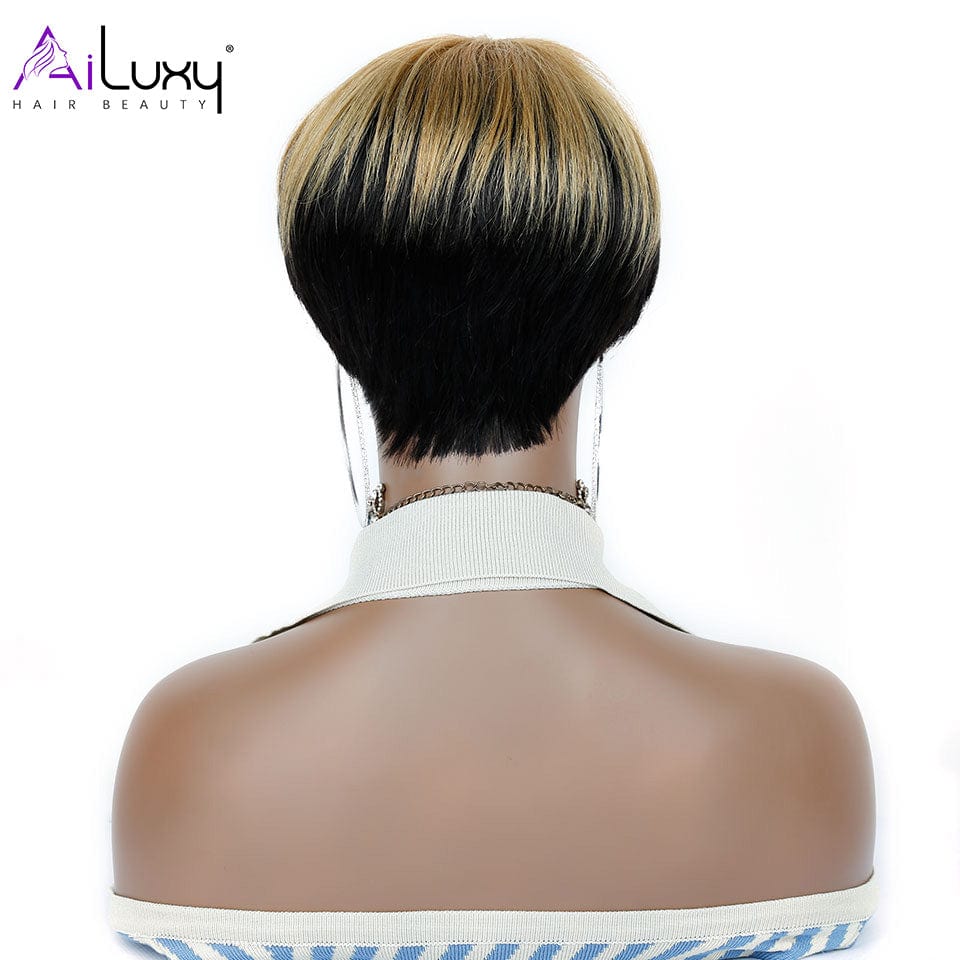 AILUXY Lisse Courte 1B27# Perruque 100% Cheveux Humains