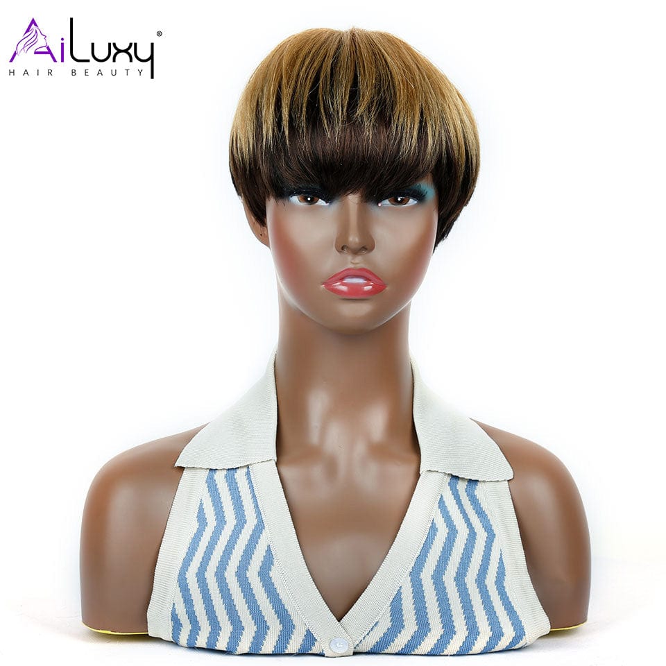 AILUXY Lisse Courte 1B27# Perruque 100% Cheveux Humains