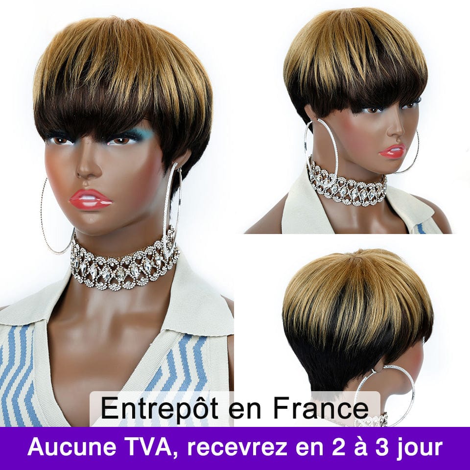 AILUXY Lisse Courte 1B27# Perruque 100% Cheveux Humains