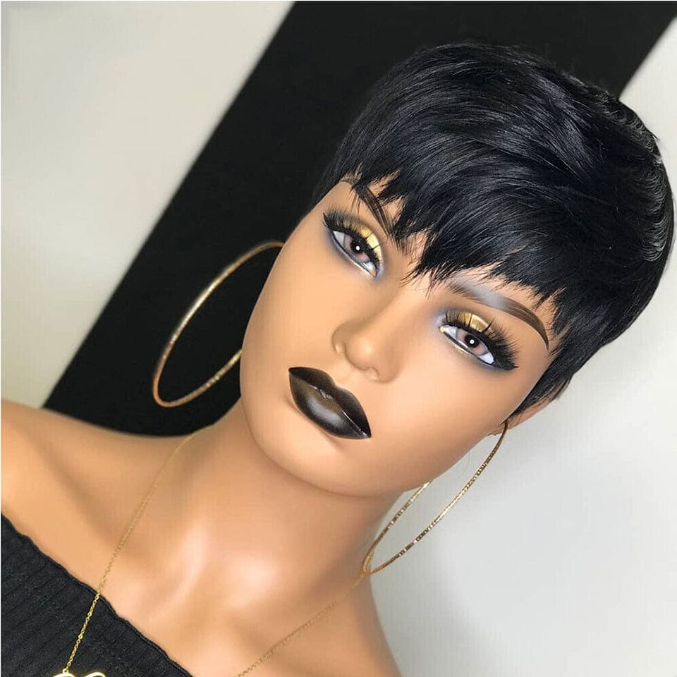 AILUXY Mulet Perruque 16pouces+Courte Noir Perruque 100% Cheveux Humains Je voudrais comme sur la vidéo Perruque Bang front wig 3 - 4 jours reçus+Un beau cadeau