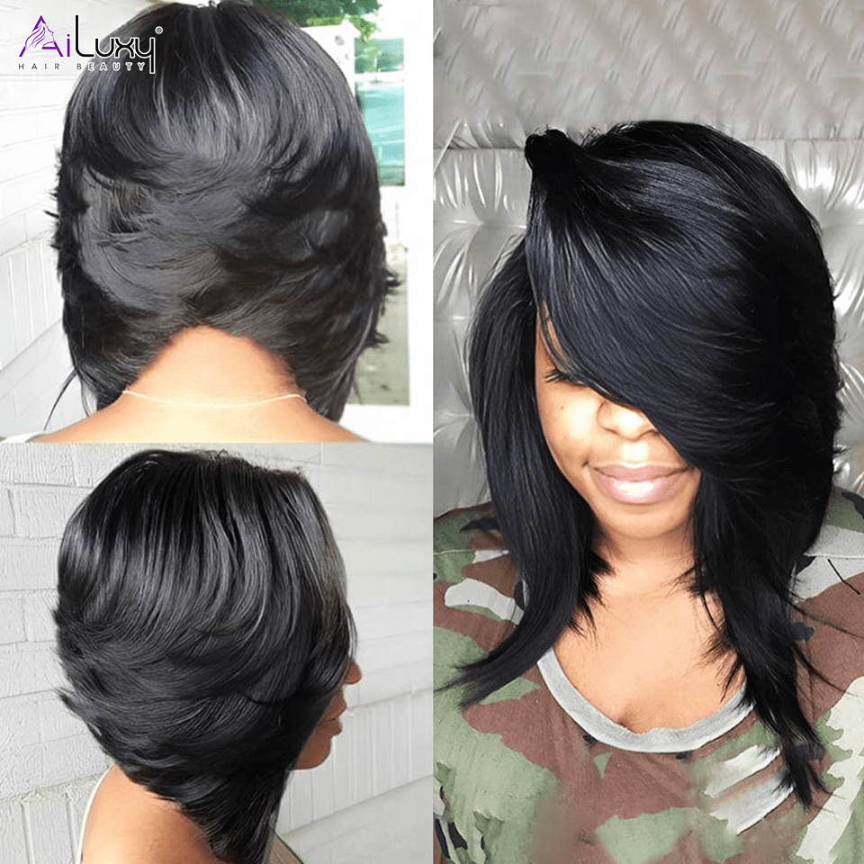 AILUXY 5x5 Lace Frontal Bob 200% densité Perruque 100% Cheveux Humains