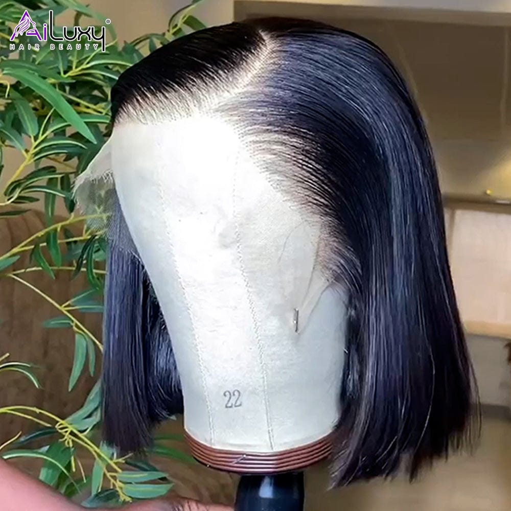 AILUXY 13x4 Lace Frontal Perruque Lisse Courte Bob Perruque 200% Densité comme sur la vidéo 2 - 3 jours reçus+Un beau cadeau