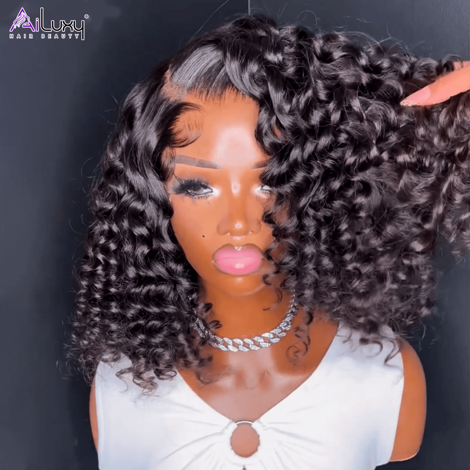 AILUXY 13x4 Lace Frontal Perruque Rose Wavy Courte Bob Perruque 200% Densité  100% Cheveux Humains comme sur la vidéo 2 - 3 jours reçus+Un beau cadeau