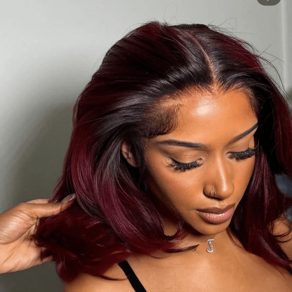 AILUXY Vagues Wavy 4x4 Lace Perruque Courte Couleur Naturelle 100% Cheveux Humains Perruque 1B/99J