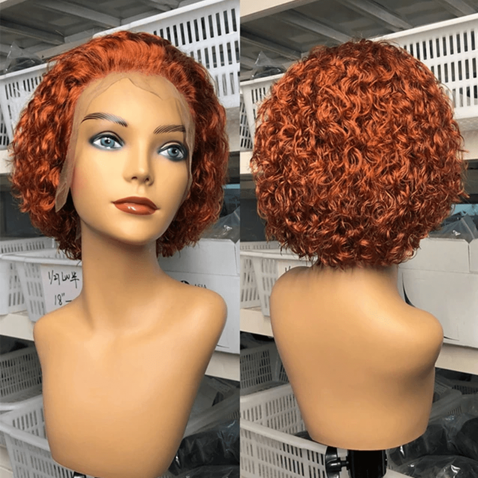 AILUXY T Part Lace Gingembre Orange Bouclé Courte Perruque 100% Cheveux Humains