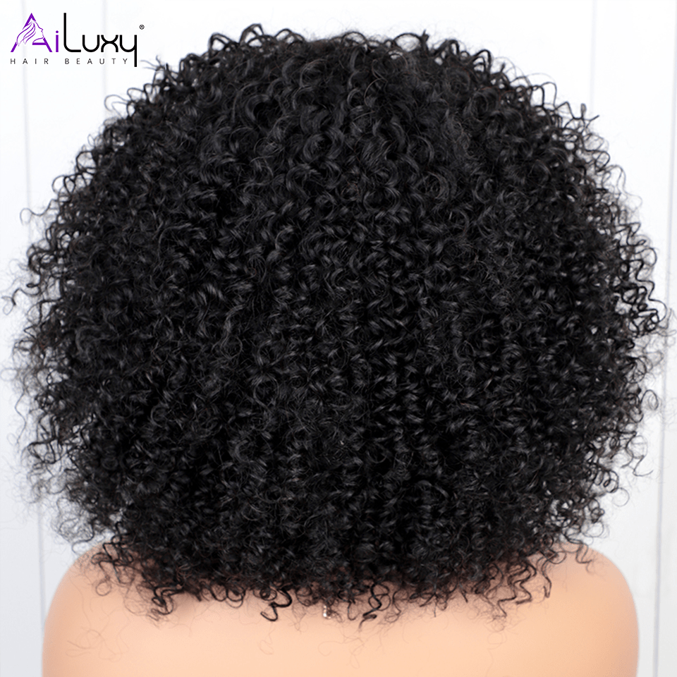 (En france)AILUXY Curly Noir Bob Perruque Avec Frange 100% Cheveux Humains comme sur la vidéo 2 - 3 jours reçus+Un beau cadeau