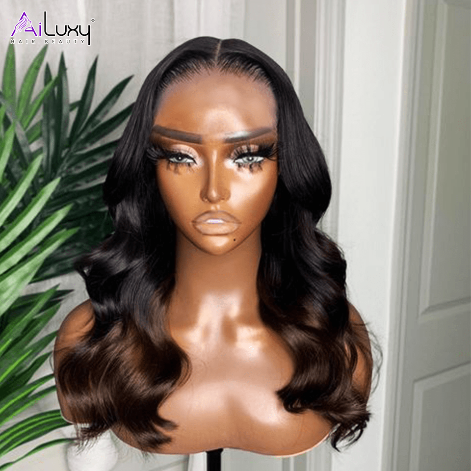 AILUXY Perruque Sans Colle 13x6 Lace Frontal Perruque Body Wave  200% densité Vrais Cheveux Humains