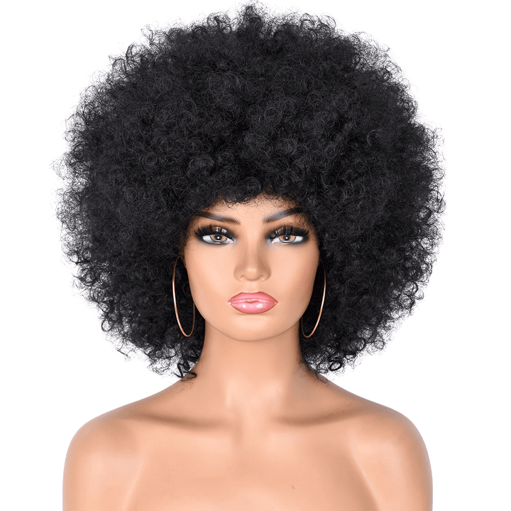 AILUXY Afro Curl Noir Courte Perruque 100% Cheveux Humains