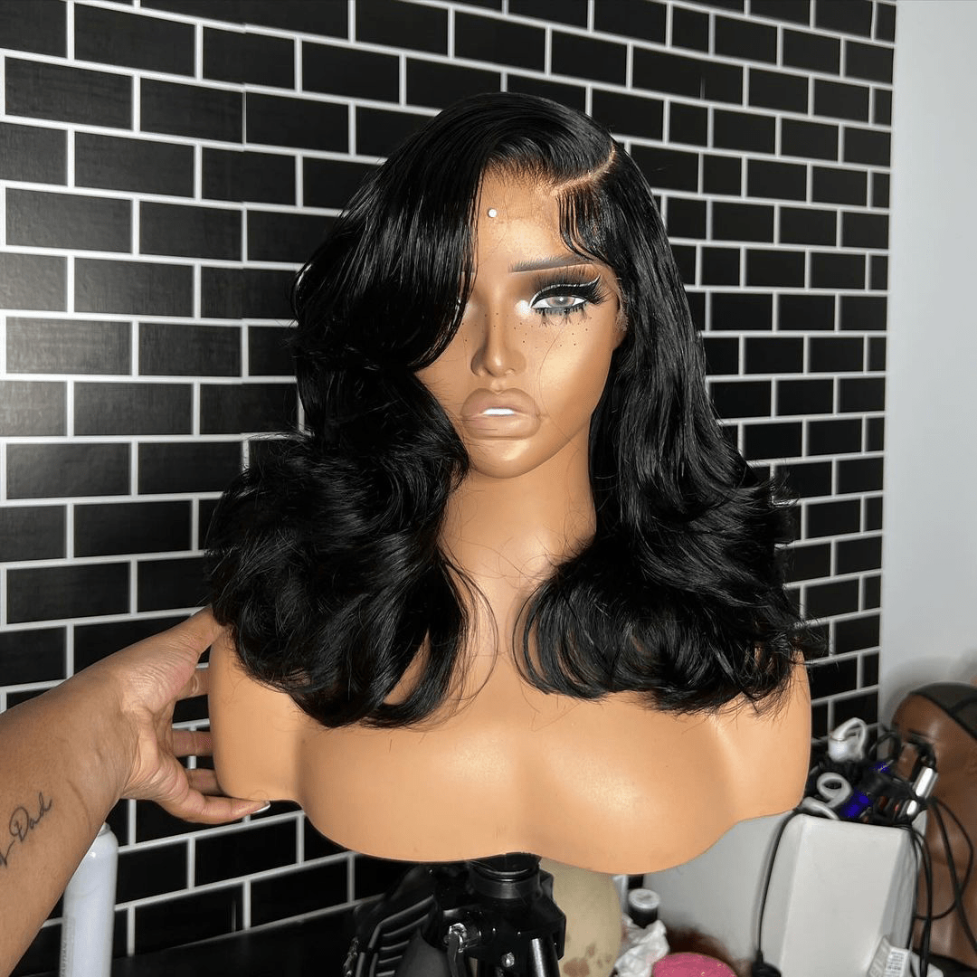 La Mode AILUXY 4x4 Lace Closure Perruque Body Wave Longue Noir 200% densité 100% cheveux humains