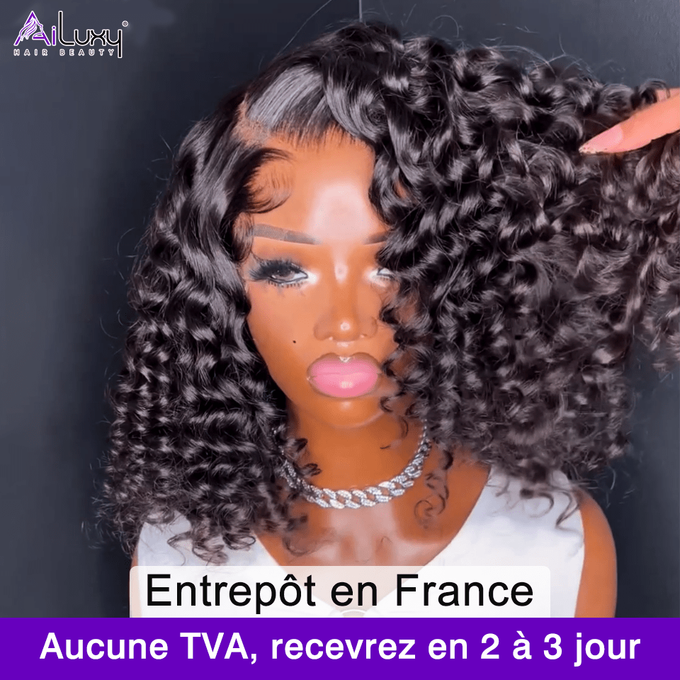 AILUXY 13x4 Lace Frontal Perruque Rose Wavy Courte Bob Perruque 200% Densité  100% Cheveux Humains comme sur la vidéo 2 - 3 jours reçus+Un beau cadeau