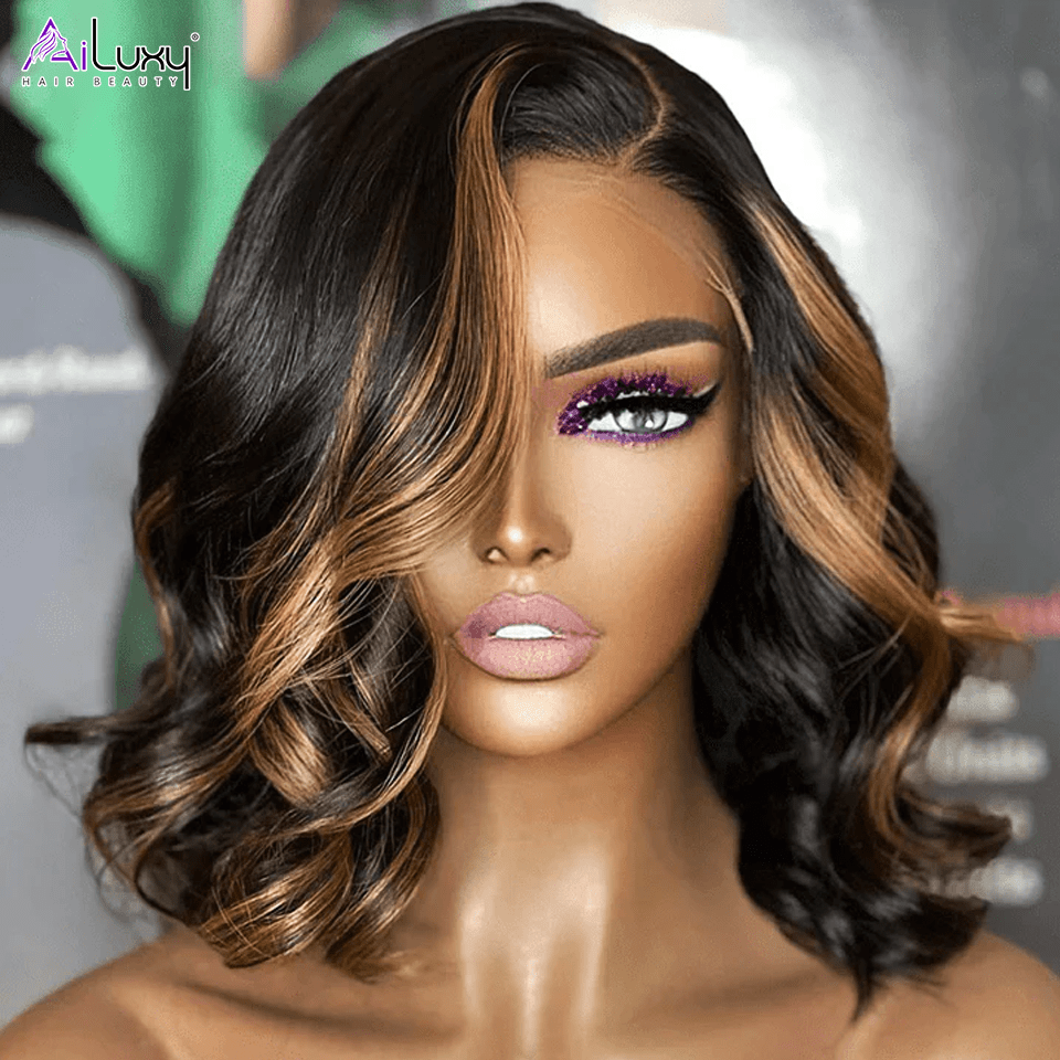 AILUXY 4x4 Lace Closure Perruque Lisse Courte Bob Perruque 200% Densité 12pouces