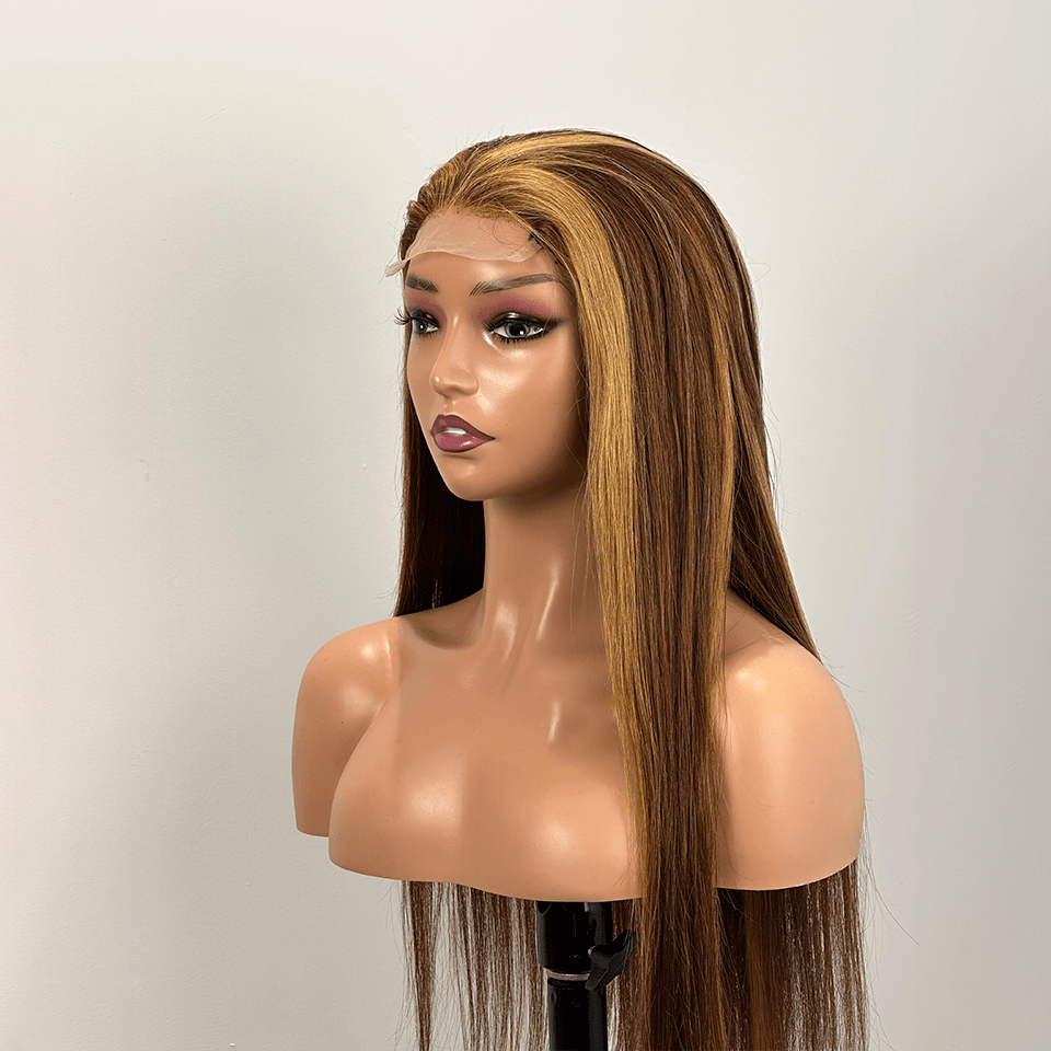 AILUXY 4x4 Lace Closure Perruque Lisse Longue Highlights 200% densité 100% cheveux humains