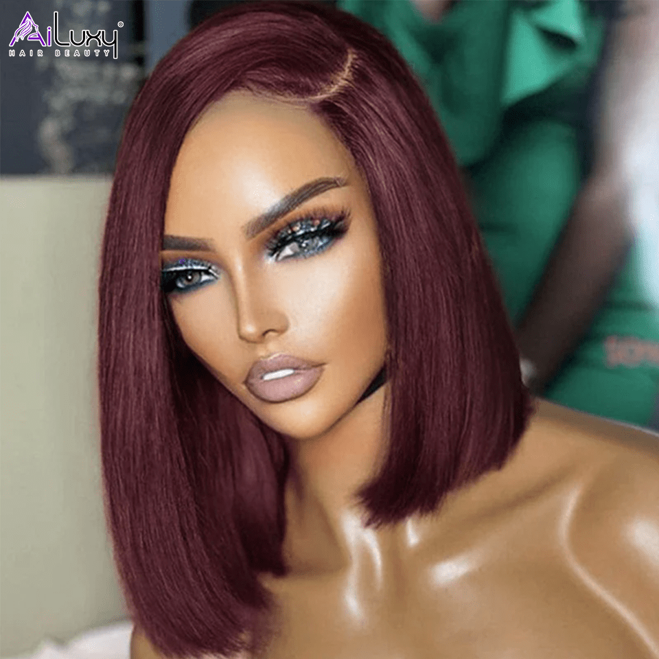 AILUXY 99J Rouge Foncé 4x4 Lace Closure Lisse Bob Perruque