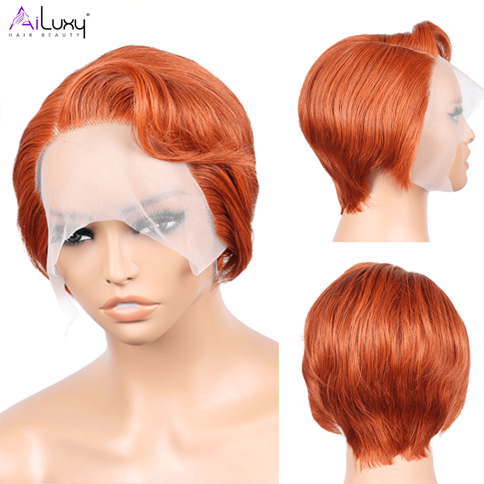 AILUXY Lisse T Part Lace Perruque Courte orange 100% Cheveux Humains