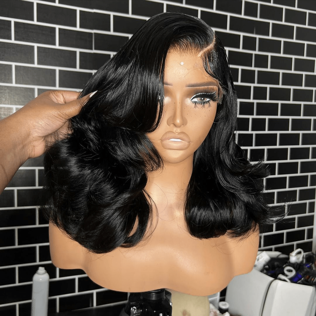 La Mode AILUXY 4x4 Lace Closure Perruque Body Wave Longue Noir 200% densité 100% cheveux humains