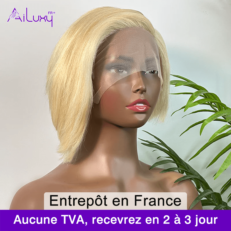 AILUXY 13x4 Lace Frontal Perruque Lisse Courte Bob Perruque 200% Densité 613#