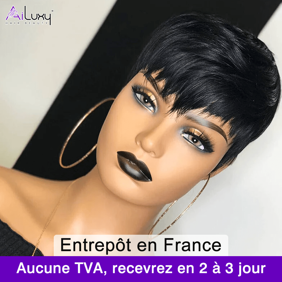 AILUXY Mulet Perruque 16pouces+Courte Noir Perruque 100% Cheveux Humains Je voudrais comme sur la vidéo Perruque Bang front wig 3 - 4 jours reçus+Un beau cadeau