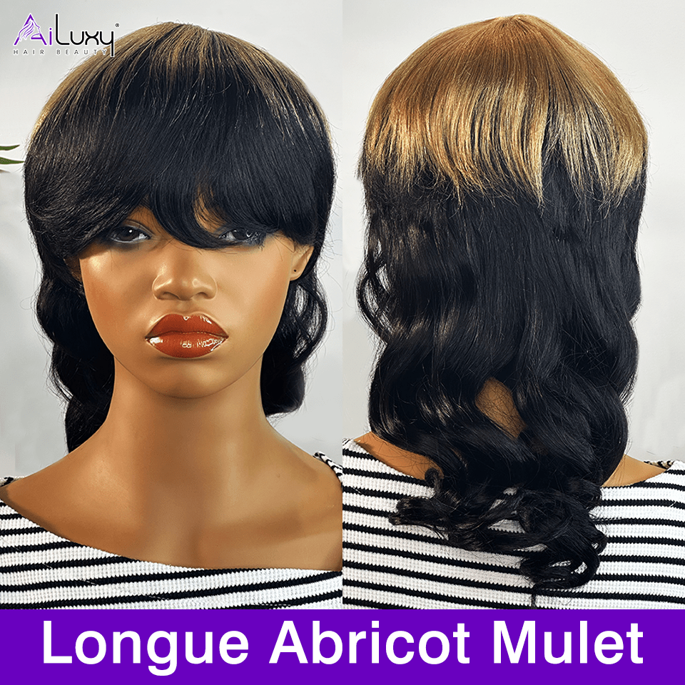 AILUXY Longue Abricot Mulet Perruque 100% Cheveux Humains comme sur la vidéo