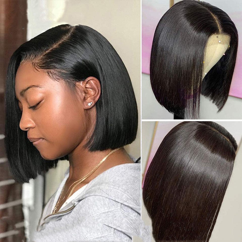 AILUXY 4x4 Lace Closure Perruque Lisse Bob perruque Couleur naturelle 250% densité 100% cheveux humains