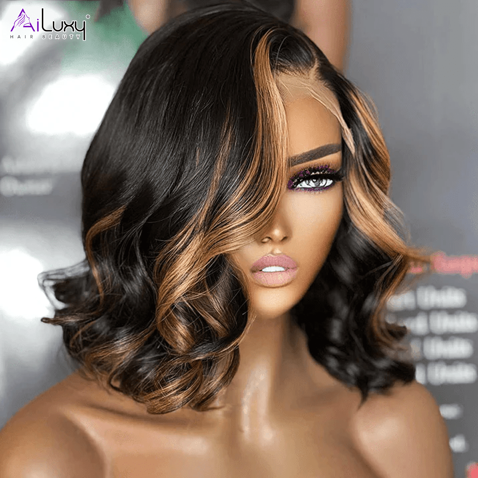 AILUXY 4x4 Lace Closure Perruque Lisse Courte Bob Perruque 200% Densité 12pouces