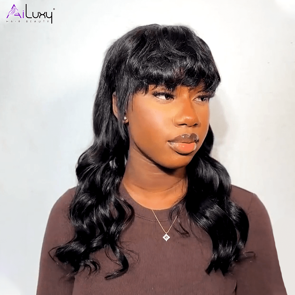 AILUXY Mulet Perruque 16pouces+Courte Noir Perruque 100% Cheveux Humains Je voudrais comme sur la vidéo Perruque Bang front wig 3 - 4 jours reçus+Un beau cadeau