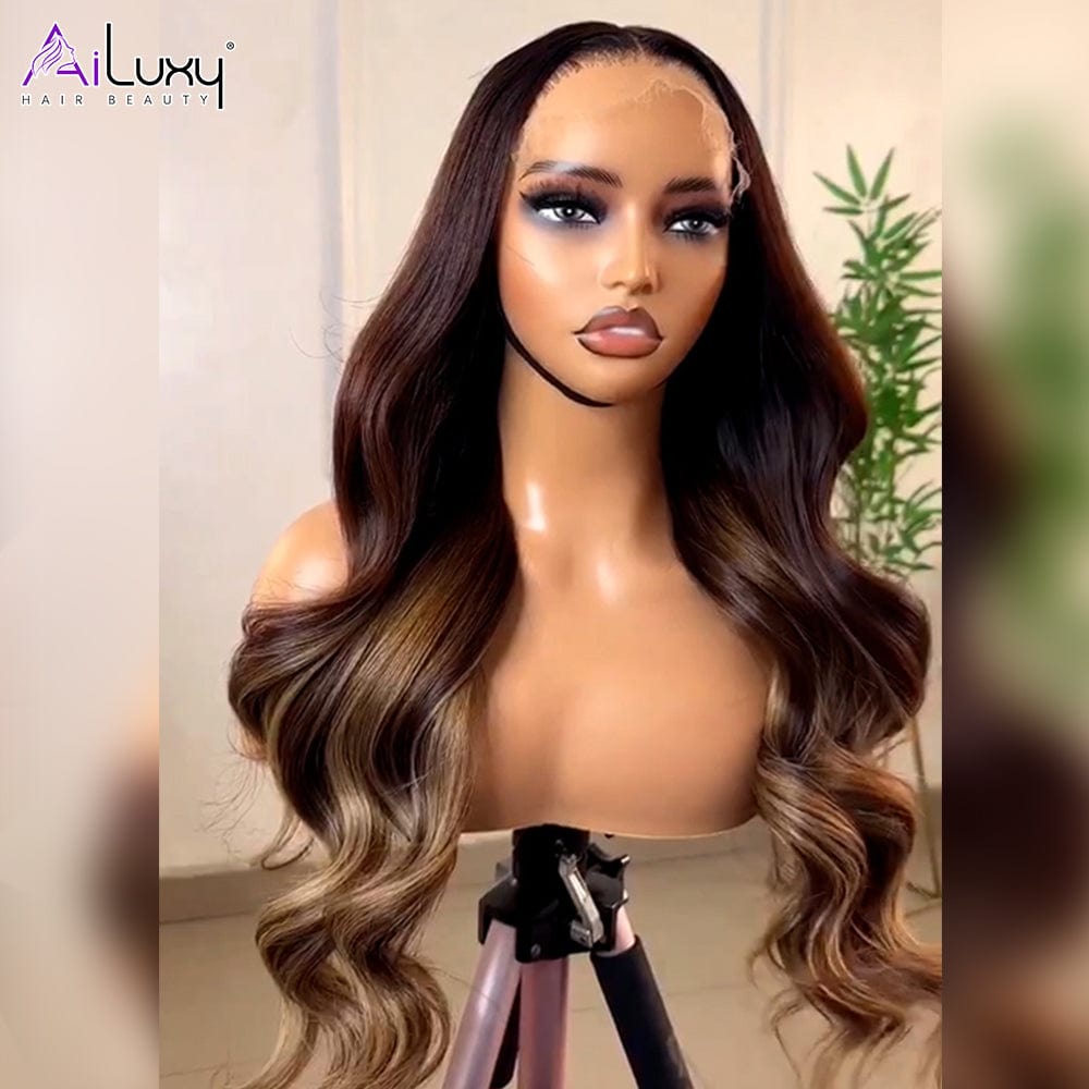 AILUXY 4x4 Lace closure Perruque super belle 200% densité perruque Tulipes femme  100% Cheveux Humains comme sur la vidéo 2 - 3 jours reçus+Un beau cadeau