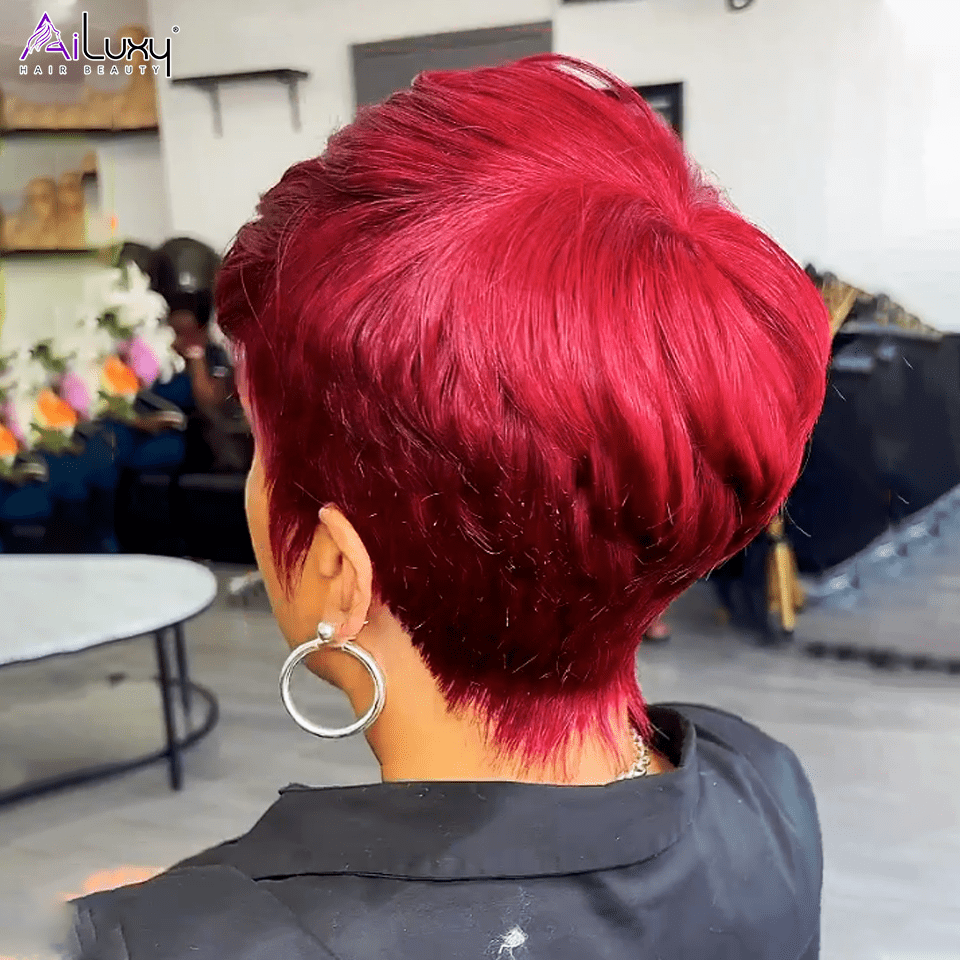 AILUXY Lisse Courte bicolore brun-doré et cerise Perruque 100% Cheveux Humains comme sur la vidéo 3 - 4 jours reçus+Un beau cadeau