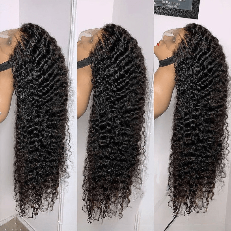 AILUXY Perruque Sans Colle 13x6 Lace Frontal Perruque Curly  200% densité Vrais Cheveux Humains