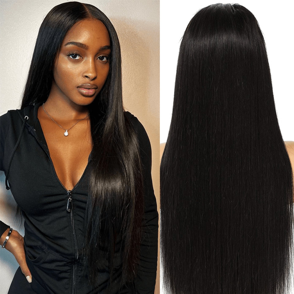 AILUXY Perruque Sans Colle 200%Densité 13x6 Lace Frontal Lisse Perruque  200% densité Vrais Cheveux Humains