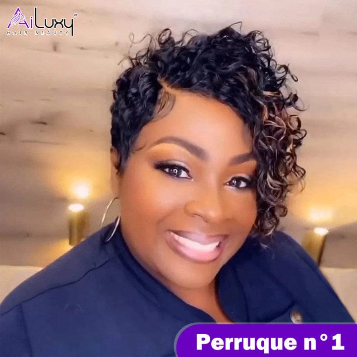 (Dernier Prix) AILUXY Perruque 13x4 Lace Closure Perruque BOB Curly 200% densité 100% Cheveux humains comme sur la vidéo 2 - 3 jours reçus+Un beau cadeau