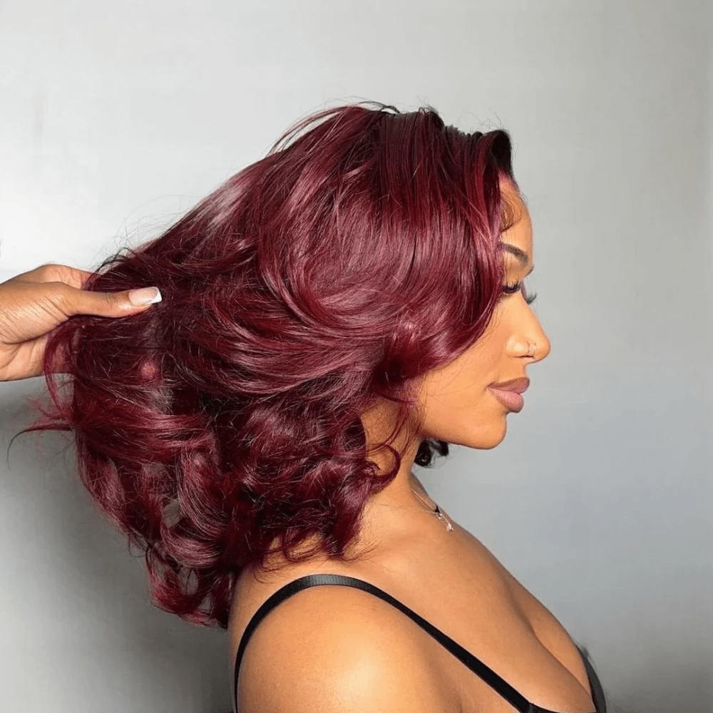 AILUXY Vagues Wavy 4x4 Lace Perruque Courte Couleur Naturelle 100% Cheveux Humains Perruque 1B/99J