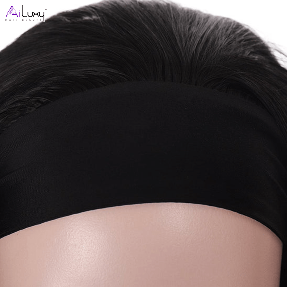 AILUXY Perruque Bandeau Lisse Longue Noir Perruque 100% Cheveux Humains Densité 200%