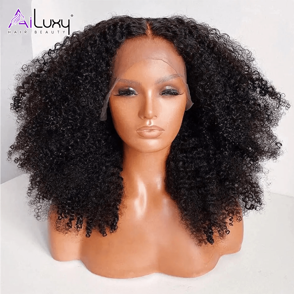 AILUXY  4x4 Lace Closure Perruque Bob Perruque Afro Curly Noir 100% Cheveux Humains