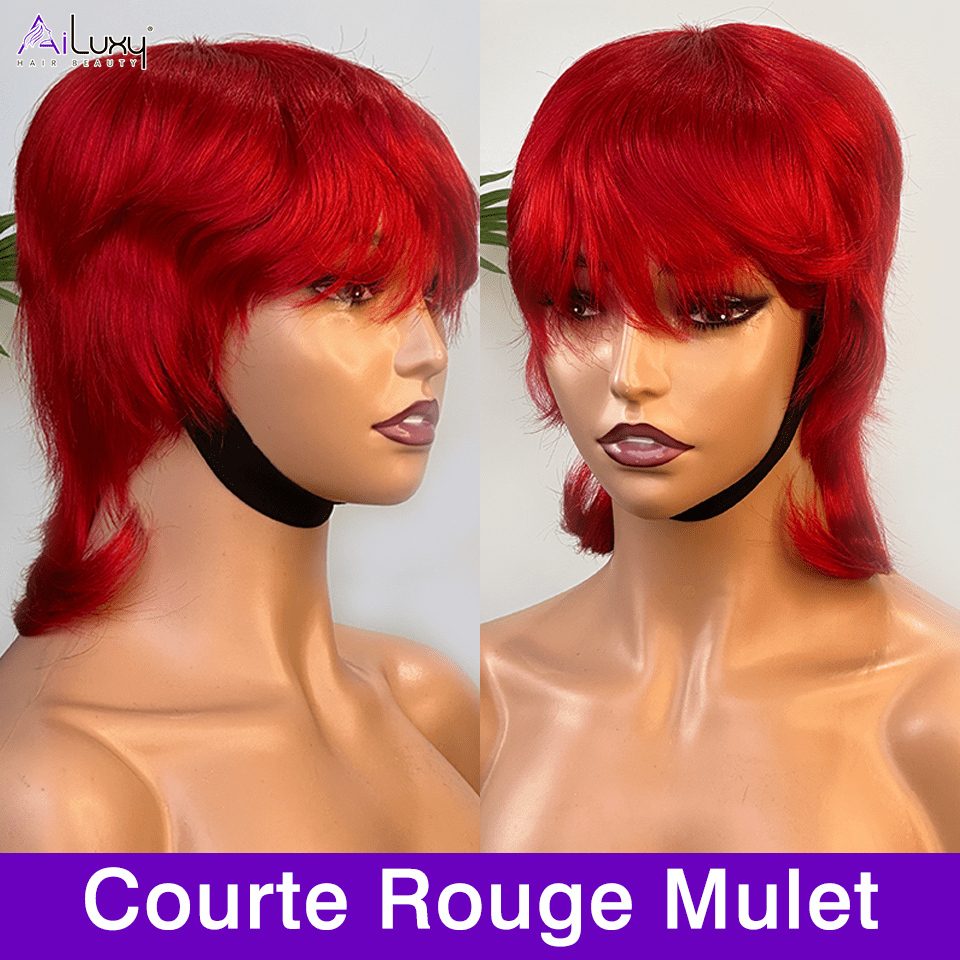 AILUXY Lisse Perruque 100% Cheveux Humains Perruque Rouge Barbie comme sur la vidéo