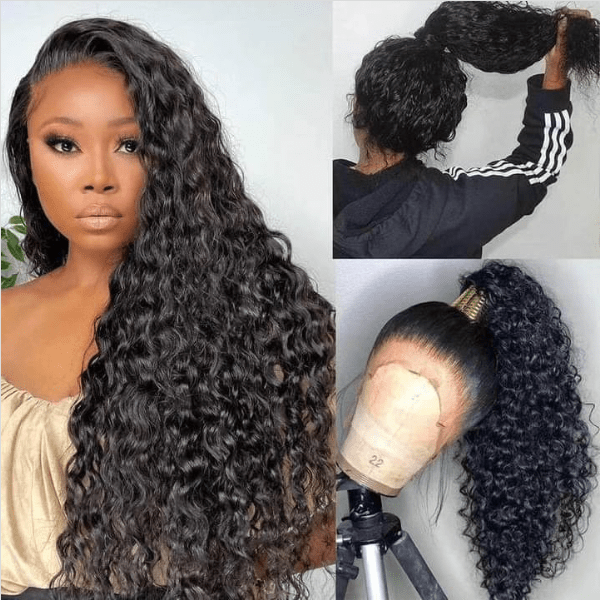 AILUXY 360 Lace Frontal Perruque Bouclée Longue Couleur Naturelle 100% cheveux humains