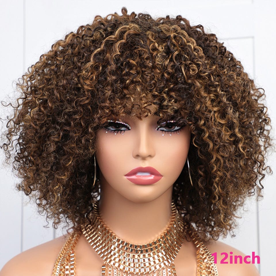 AILUXYhair Curly P4-27 Courte Perruque 100% Cheveux Humains 200% densité 100% cheveux humains