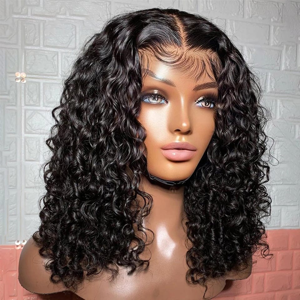 AILUXY Perruque Sans Colle 13x4 Lace Closure Perruque BOB Curly 200% densité 100% Cheveux humains comme sur la vidéo 2 - 3 jours reçus+Un beau cadeau