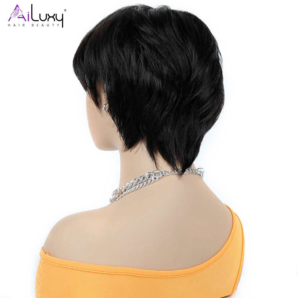 AILUXY Lisse Courte Noir Perruque 100% Cheveux Humains comme sur la vidéo 2 - 3 jours reçus+Un beau cadeau