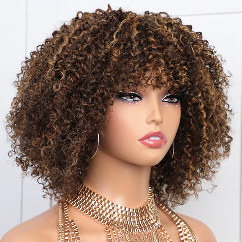 AILUXYhair Curly P4-27 Courte Perruque 100% Cheveux Humains 200% densité 100% cheveux humains